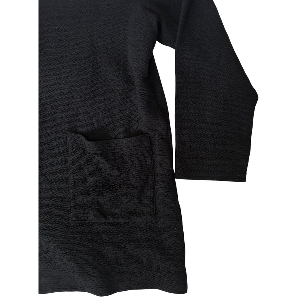 Eileen Fisher System Organic Cotton Black Long Jacket Collarless Pockets Large - Picture 6 of 8